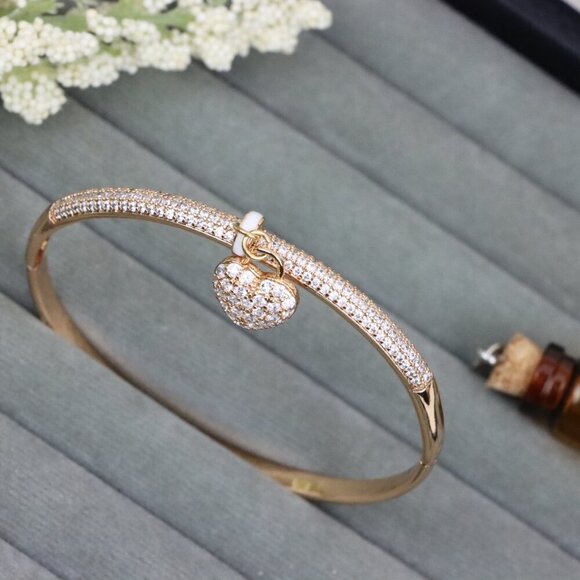 Rose Gold Bangle with Sparkling Heart Charm and Crystal Detailing, XPBL0567 - Picture 10 of 12